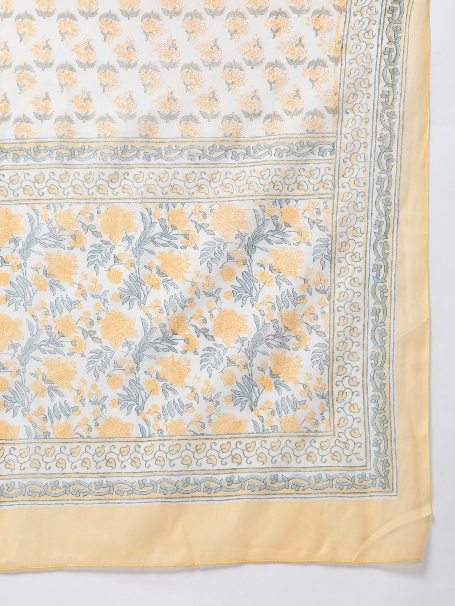 Prakrti White Cotton Floral Print Kurta With Pant & Dupatta