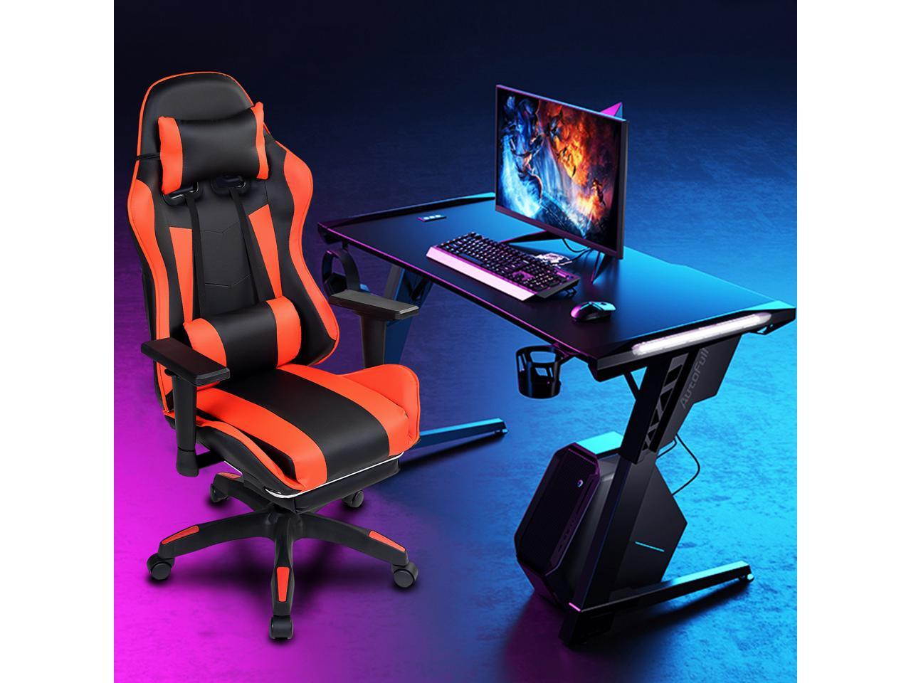 Weekan Gaming Chair Pu Leather Ergonomic Desk Racing Chair Height Adjustable Office Recliner With Removable Headrest Pillow and Massage Lumbar Cushion,Gray