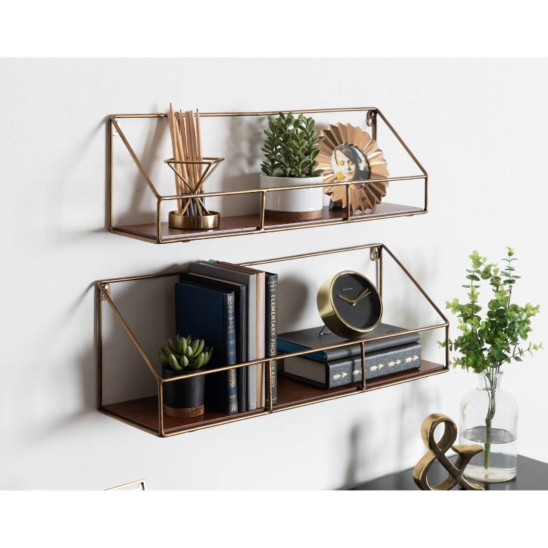 38" Soloman Wooden Shelf with Metal Brackets Brown - Kate & Laurel All Things Decor