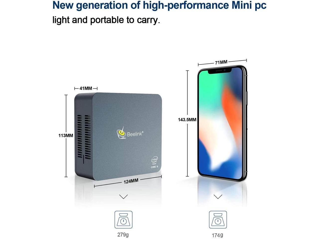 Beelink U57 Mini PC Windows 10 Pro High Performance Computer Intel Core i5-5257u (up to 3.10 GHz) 8GB RAM 512GB SSD, 2.4G/5G WiFi, Gigabit Ethernet, BT4.2, Dual HDMI, Expandable 2.5-inch HDD 1TB SSD