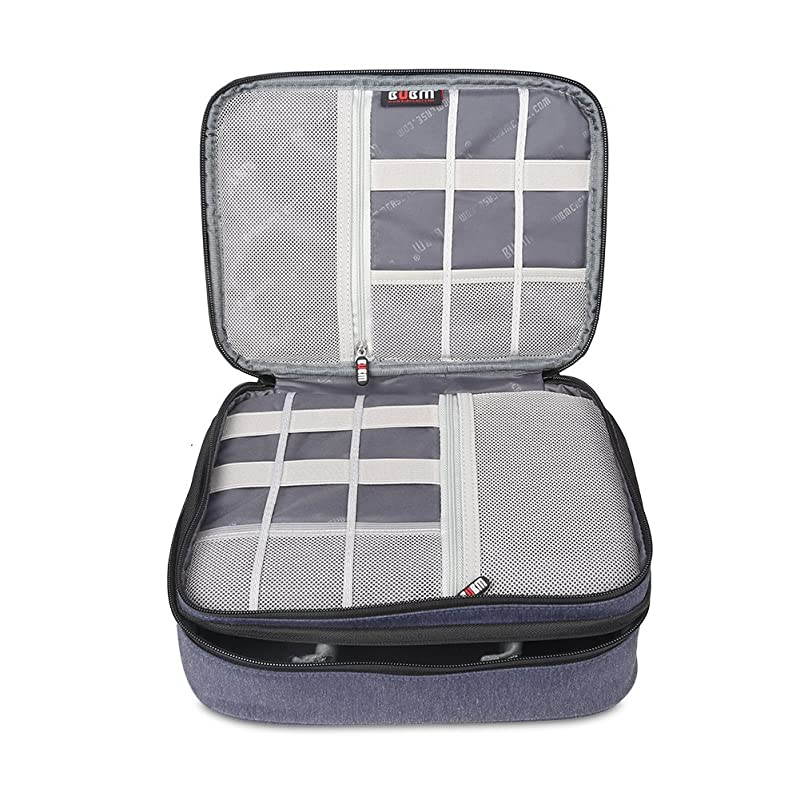 Electronic Organizer Double Layer Travel Accessories Storage Bag for Cord Adapter Battery Camera and Morea Sleeve Pouch for iPad or up to 97 TabletLarge Dark Blue