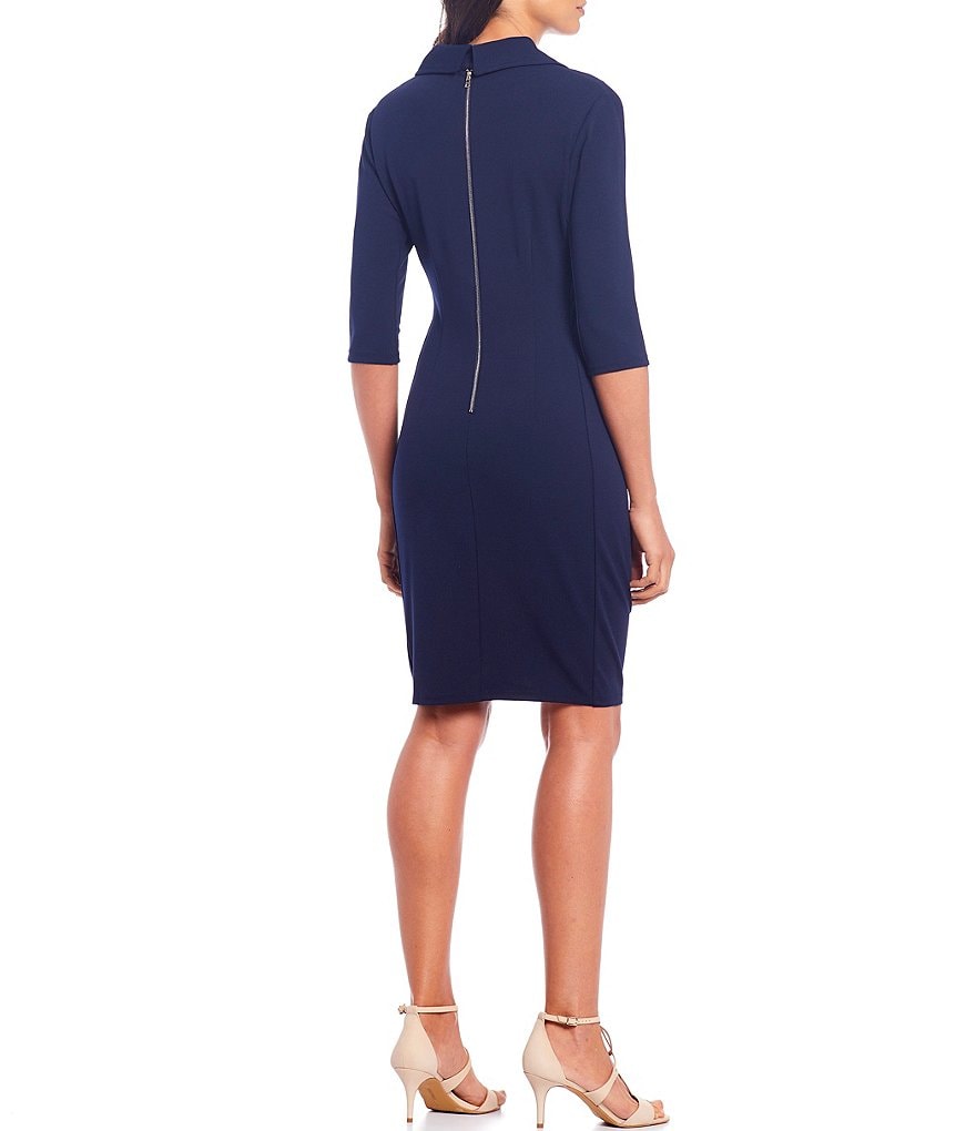 London Times Scuba Crepe V-Neck Sheath Dress
