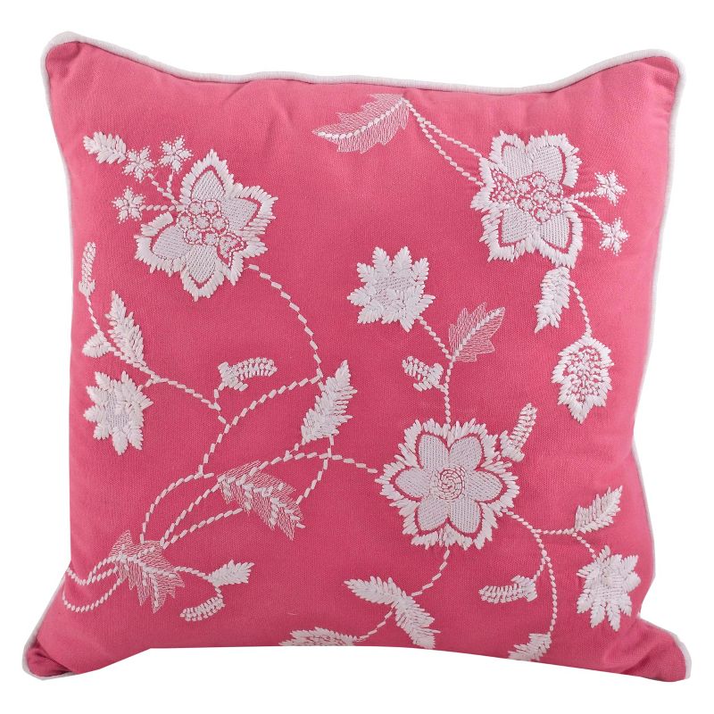 18"x18" Embroidered Floral Design Throw Pillow Sorbet - Saro Lifestyle