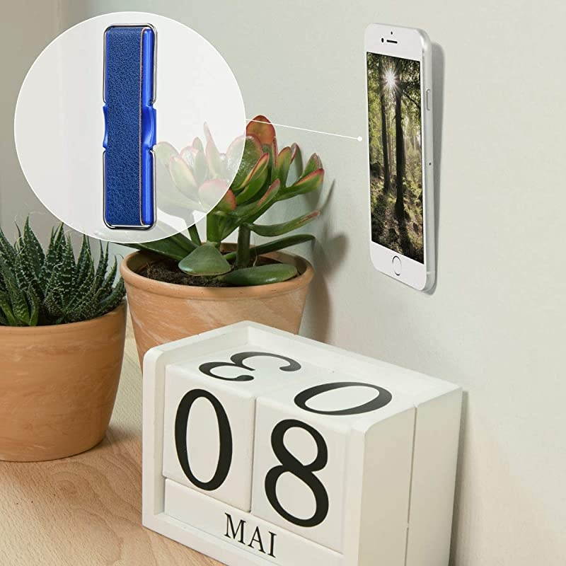 Universal Elastic Finger Holder for Smartphones PU Leather Stretch Grip Finger Strap with Stand Compatible with All Smartphones Dark Blue