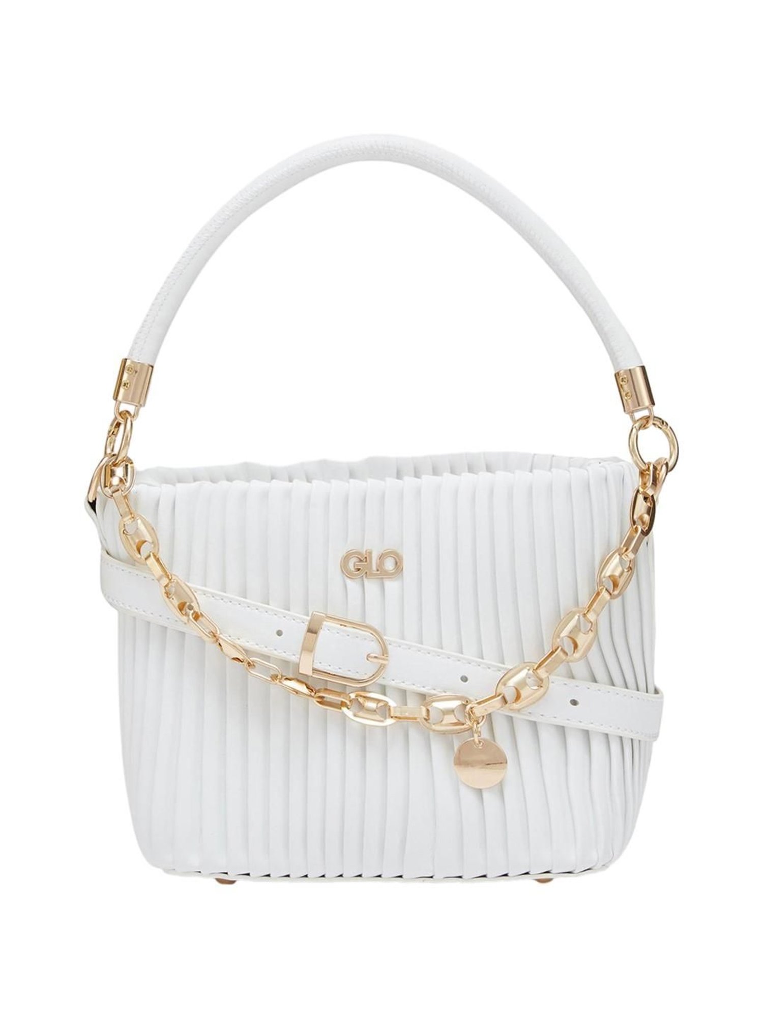 Globus White Textured Medium Handbag