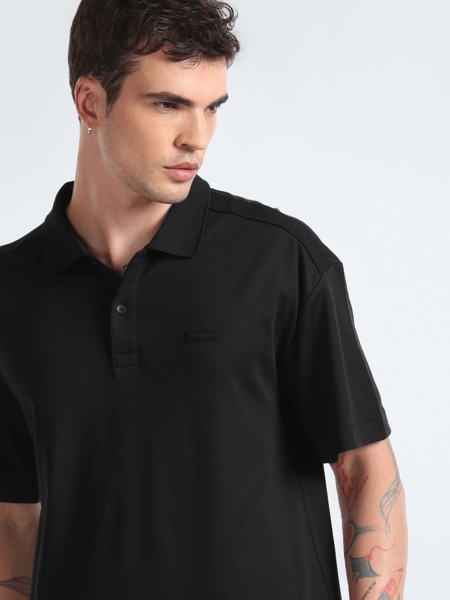 Calvin Klein Jeans Black Cotton Regular Fit Polo T-Shirt