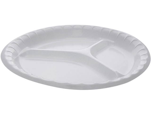Pactiv 0TK10044000Y Laminated Foam Dinnerware, 3-Compartment Plate, 10.25" Diameter, White, 540/Carton