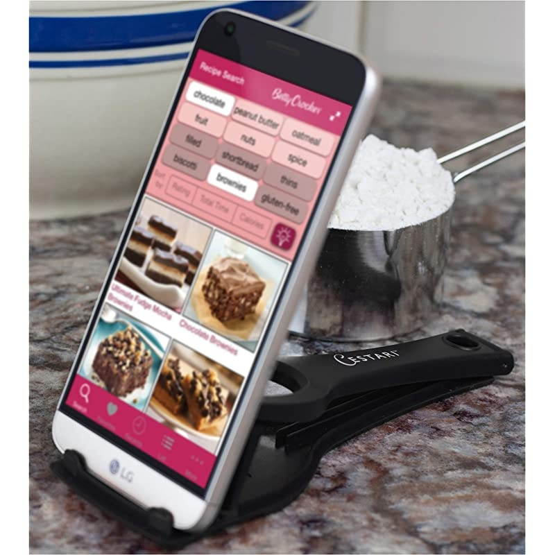 Recipe Holder Stand for Smartphones and Tablets Keep Your Phone Kindle or iPad Convenient While Cooking Original Kitchen Gadget Phone and Tablet Stand Black by  Kitchen