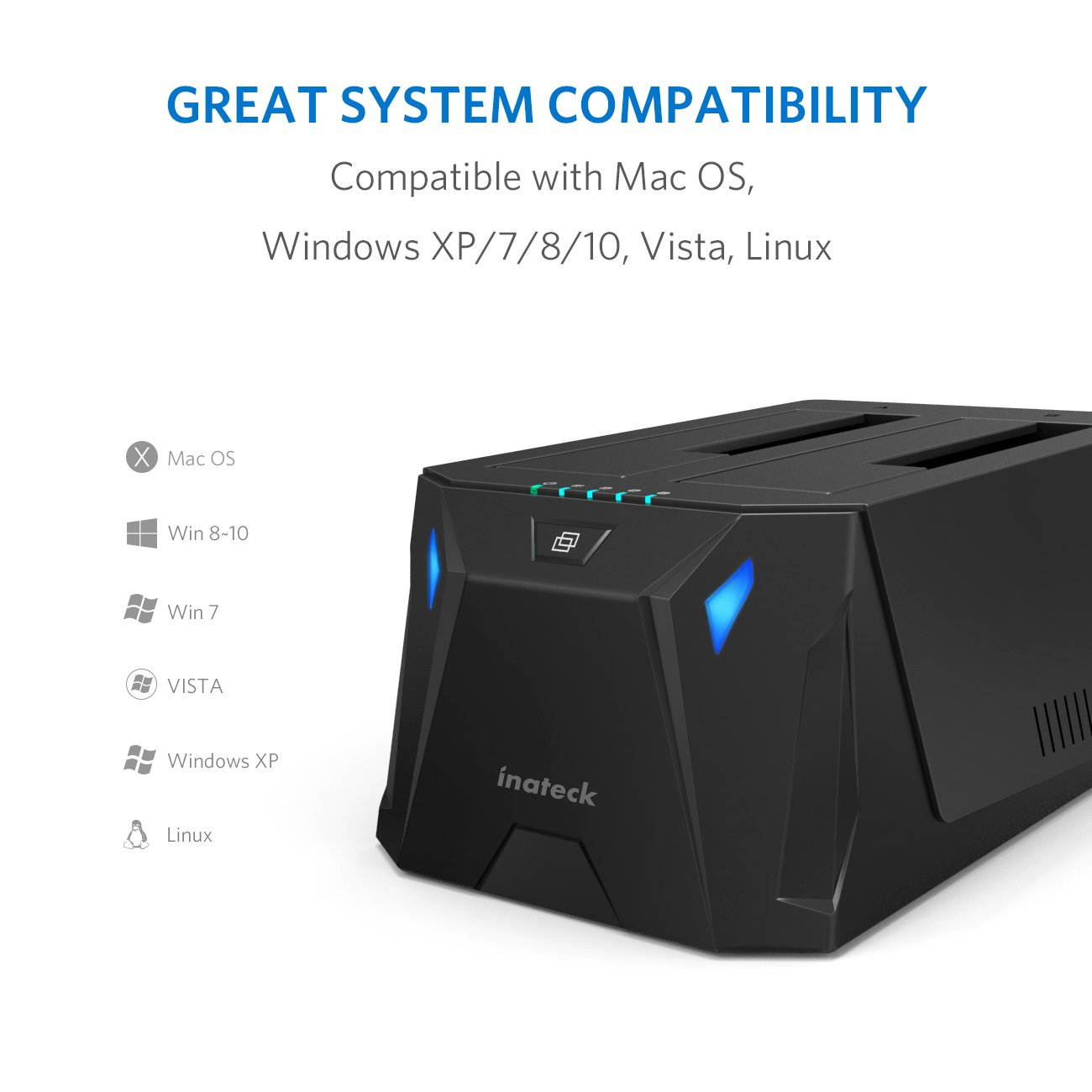 Inateck USB 3.0 to SATA I/II/III Dual Bay External Hard Drive Docking Station for 2.5 or 3.5 HDD, SSD, Up to Support 10TB, with Hard Drive Duplicator/Offline Cloner Function, FD2005