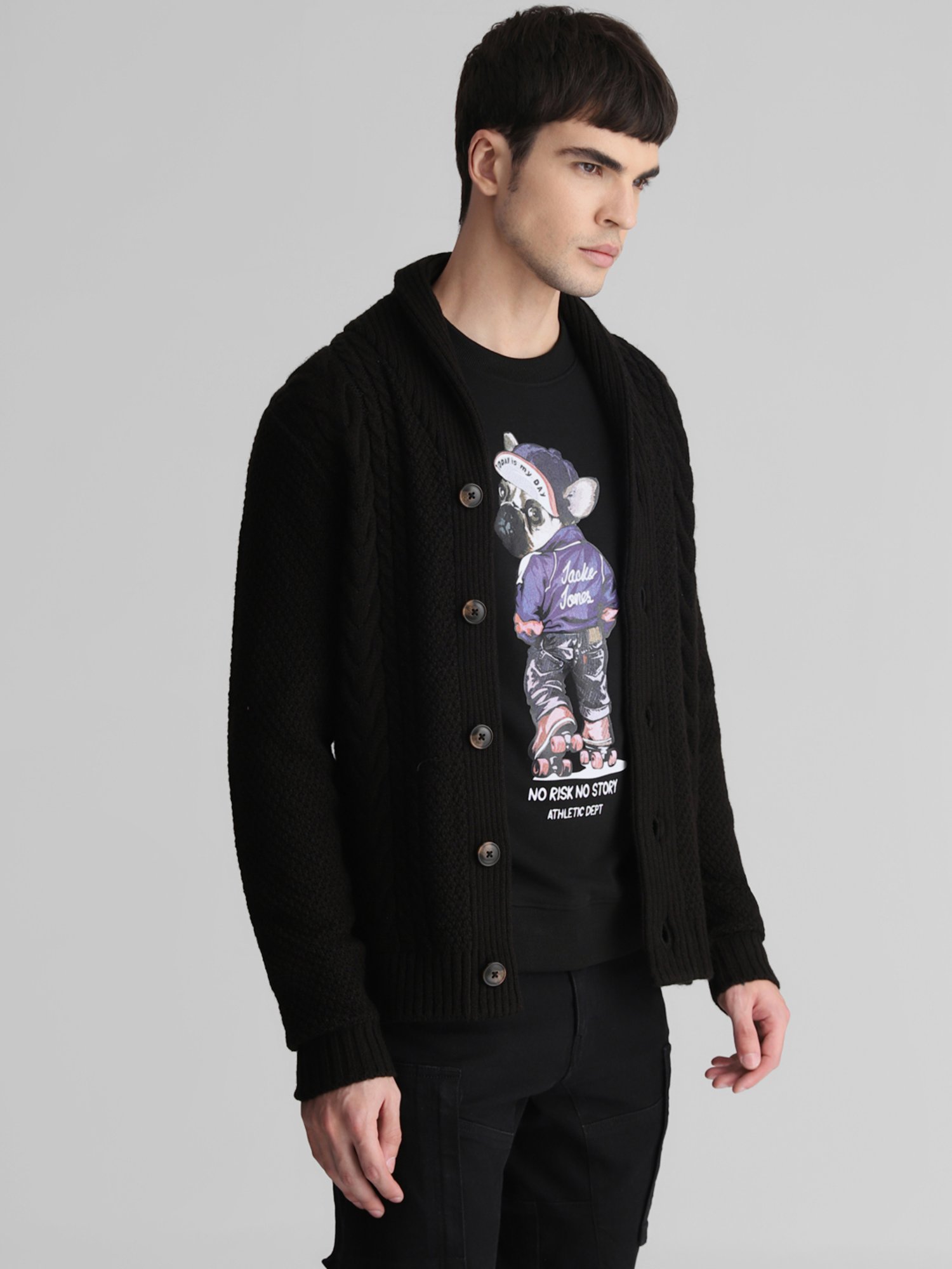 Jack & Jones Black Slim Fit Shawl Collar Cardigan