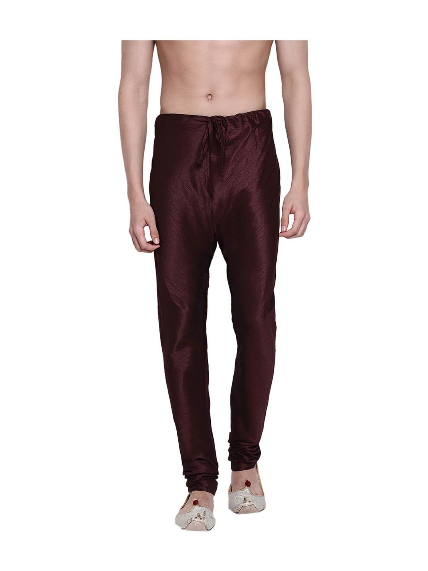 Sanwara Wine Solid Art Silk Pyjama Pants