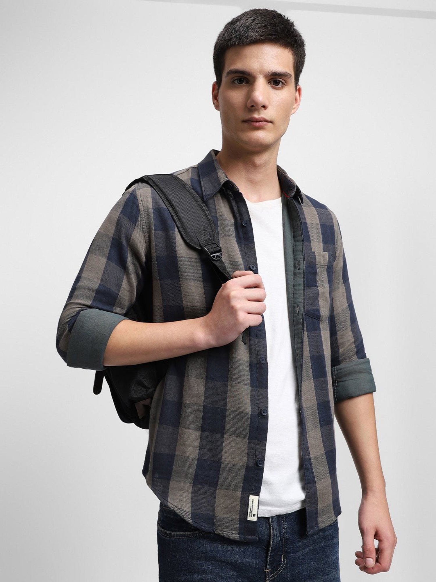 Dennis Lingo Green & Blue Cotton Slim Fit Checks Shirt