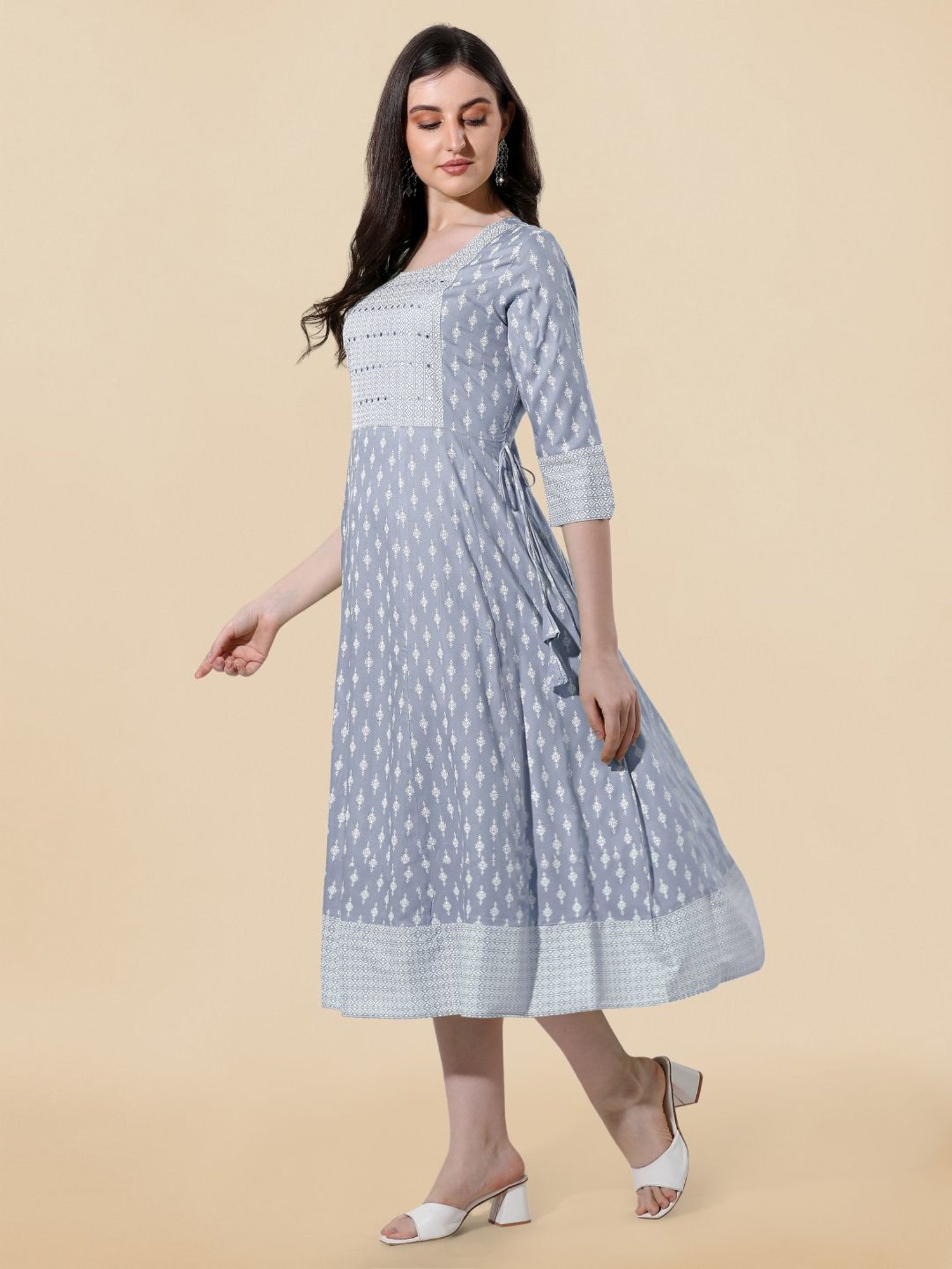 MIRCHI FASHION Grey Embroidered A-Line Dress