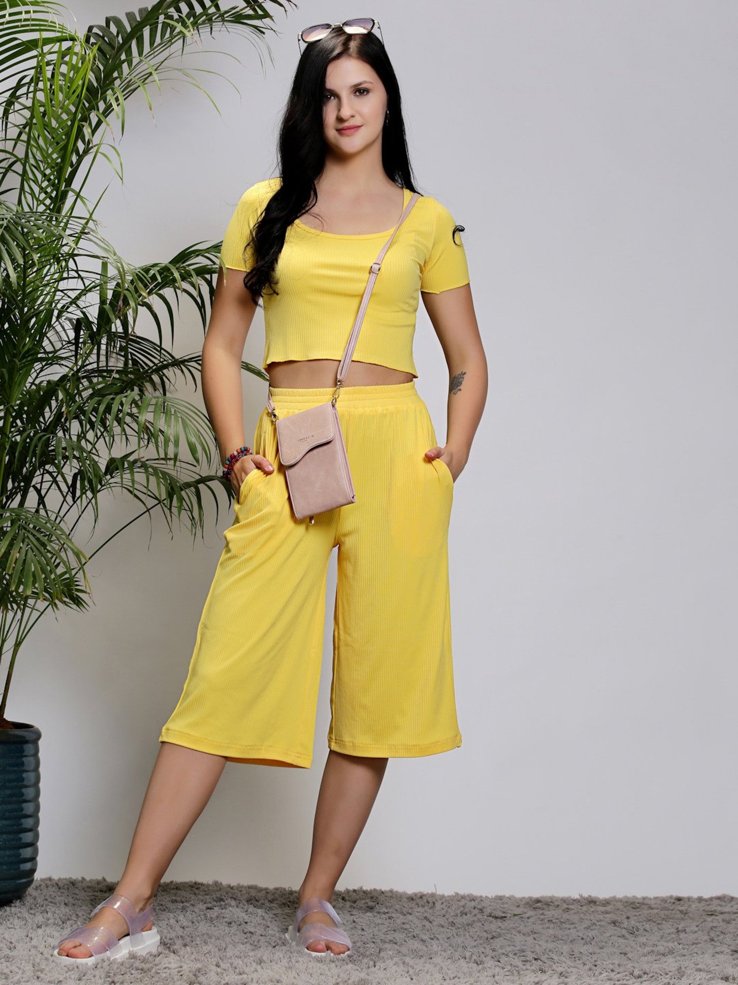 Sera Yellow Regular Fit Crop Top