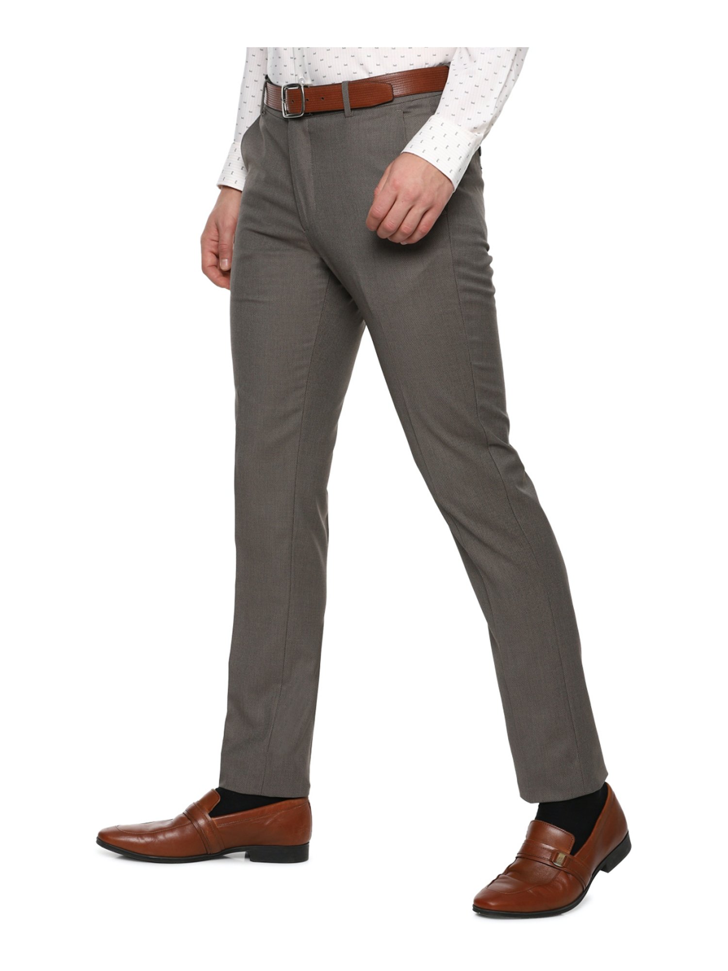 Louis Philippe Permapress Brown Slim Fit Flat Front Trousers