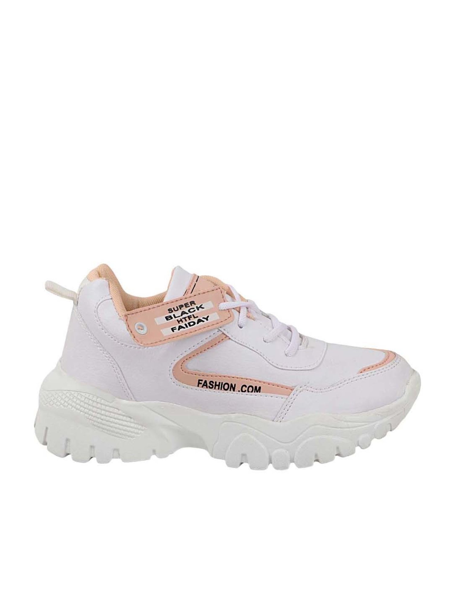 Shoetopia Kids White & Peach Walking Shoes