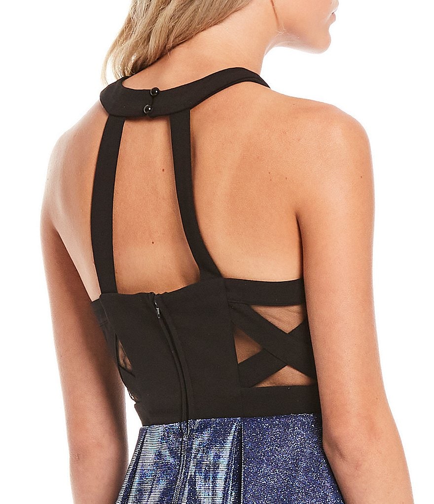 Teeze Me Halter Neck Shine Fabric Skirt Fit & Flare Dress