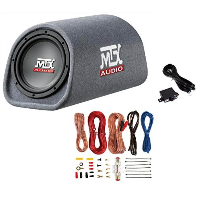 mtx rt8pt 8" 240w car loaded subwoofer enclosure amplified tube+ 8 ga amp kit