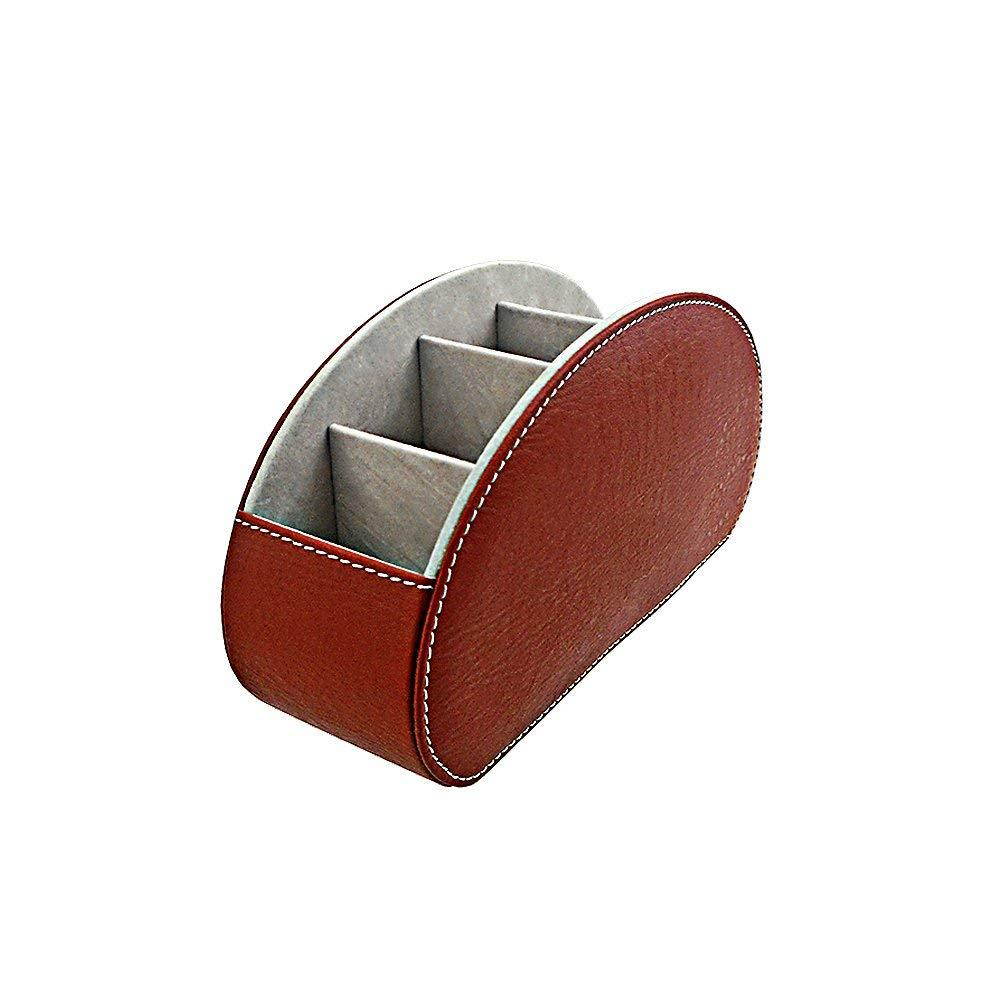 Fosinz Remote Control Holder Organizer Leather Control Storage TV Remote Control Organizer with 5 Spacious Compartments (Beige+Brown)