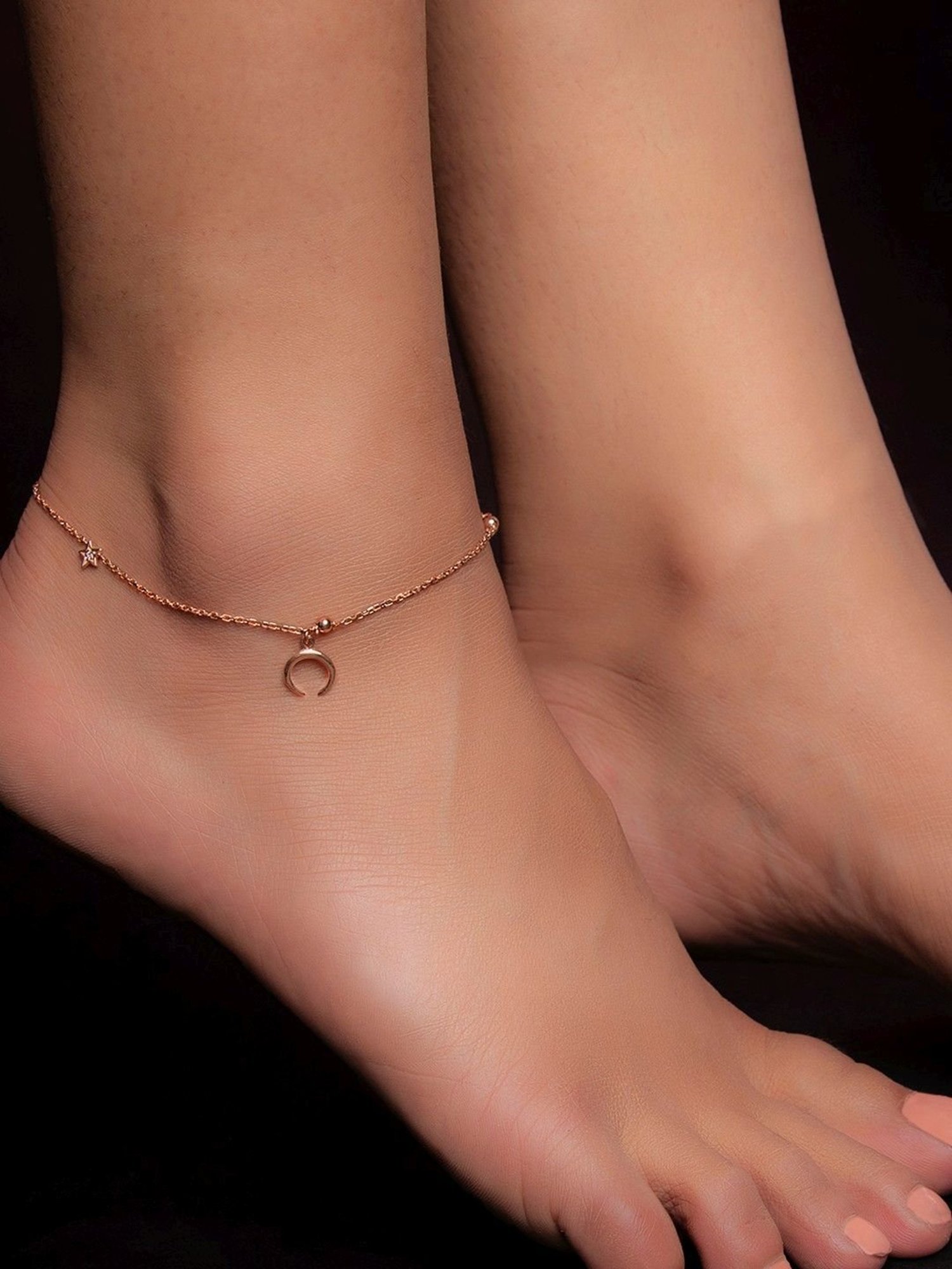 Zavya 92.5 Sterling Silver Moon & Star Anklet for Women