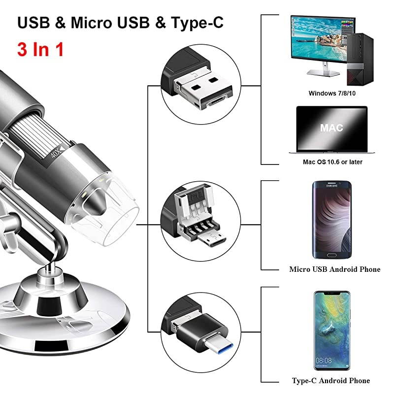 USB Microscope Camera 40X to 1000X  Digital Microscope with Metal Stand amp Carrying Case Compatible with Android Windows 7 8 10 Linux Mac Portable Microscope Camera USB Microscope