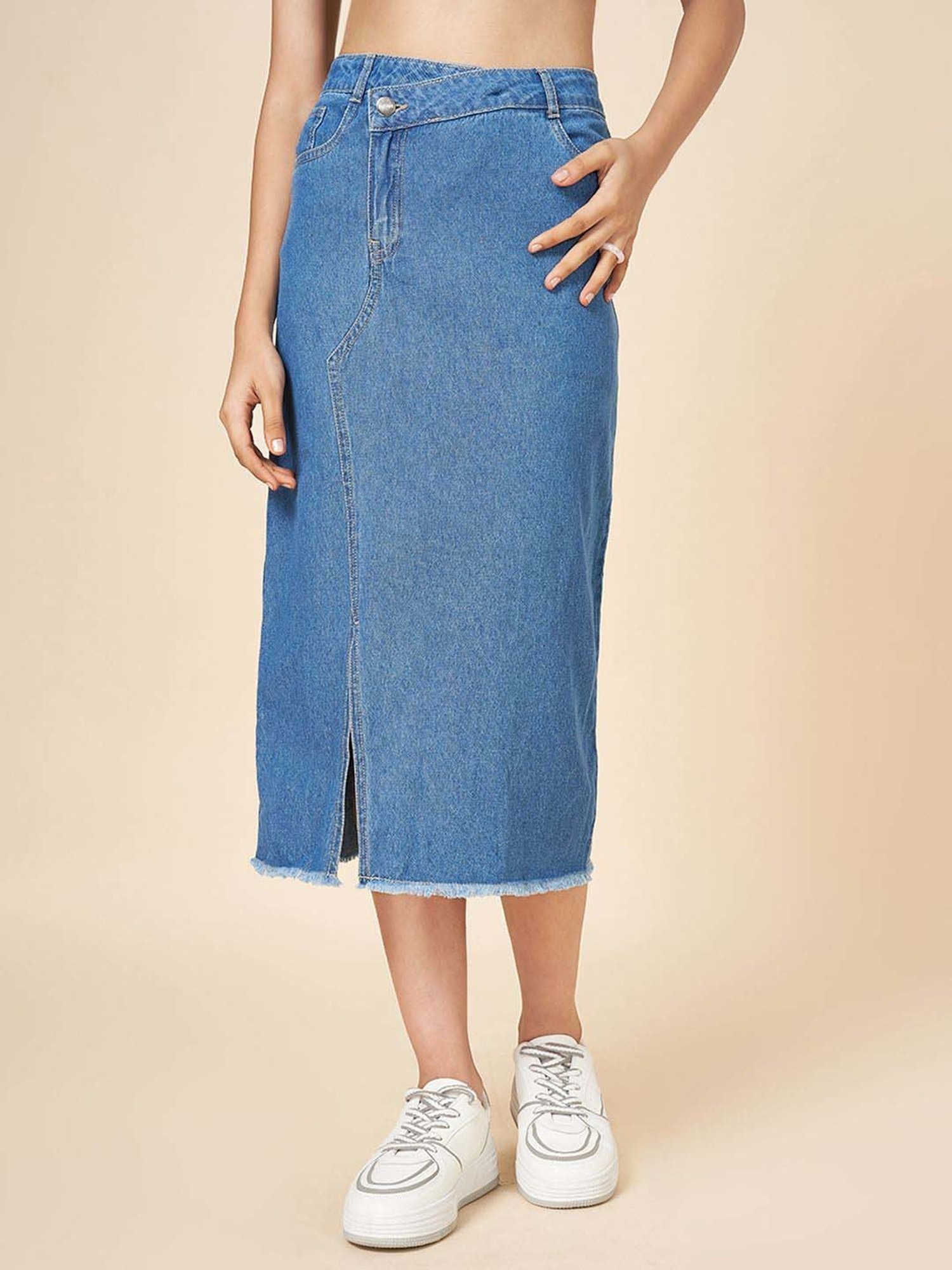 Coolsters by Pantaloons Girls Faded Denim Cotton Solid Skirts