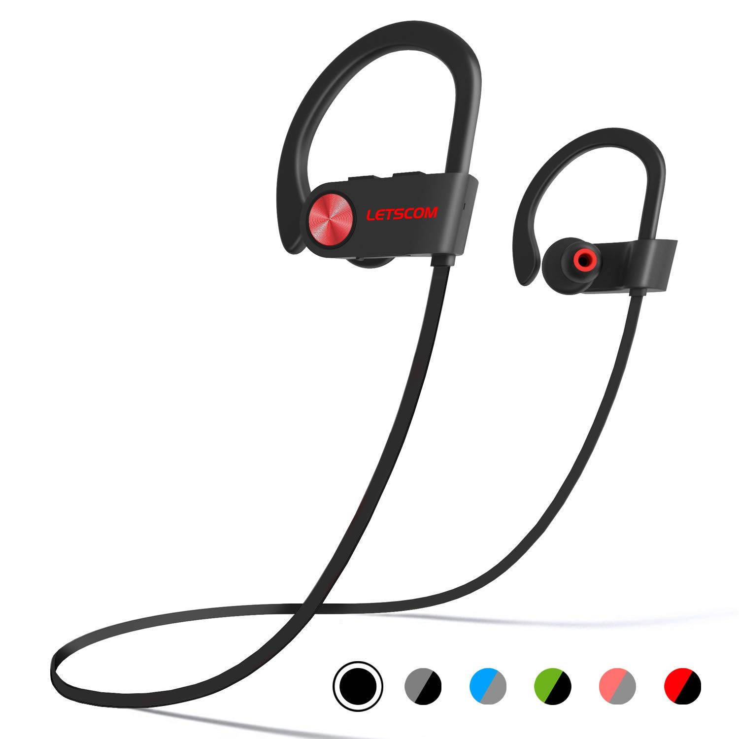 Bluetooth Headphones IPX7 Waterproof, Wireless Sport Earphones, HiFi Bass Stereo Sweatproof Earbuds w/Mic, Noise Cancelling Headset for Workout, Running, Gym, 8 Hours Play Time