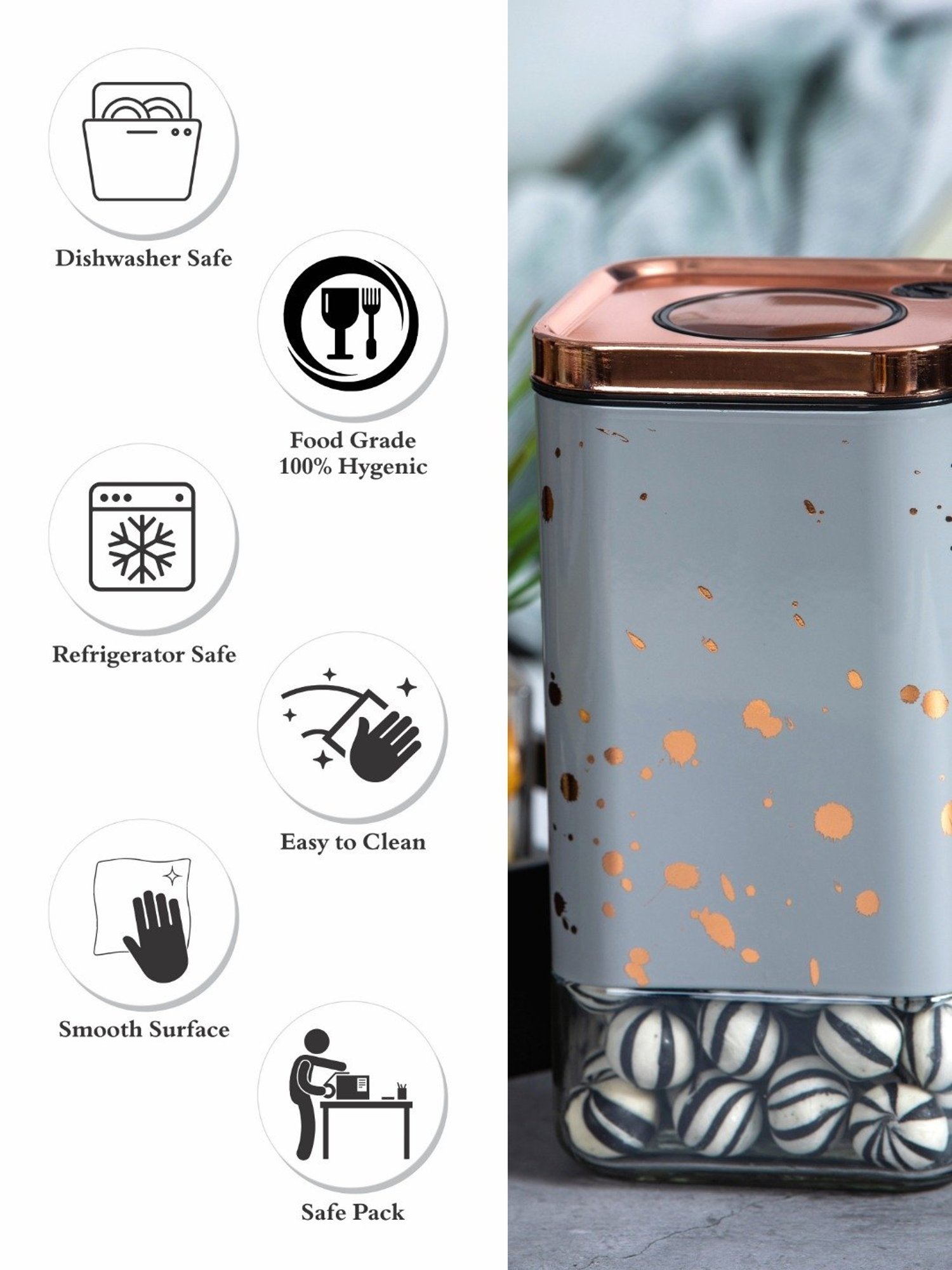 White Gold Silver Glass Storage Jar with Lid (0.9L)