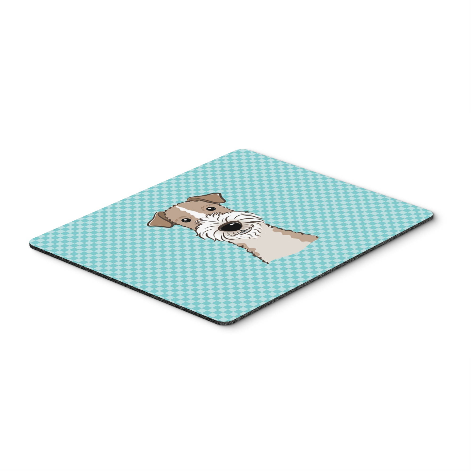 Checkerboard Blue Wire Haired Fox Terrier Mouse Pad, Hot Pad or Trivet BB1185MP