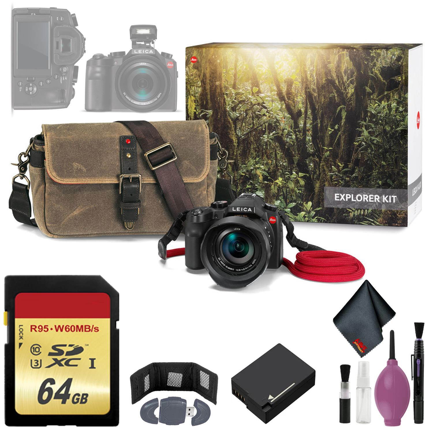Leica V-LUX (Typ 114) Digital Camera Explorer Kit - 64GB - Memory Card Wallet - Reader - Battery