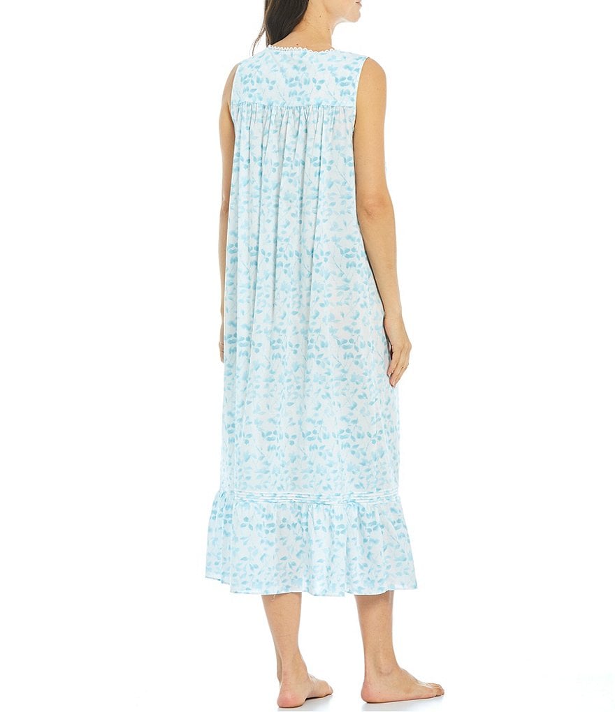 Eileen West Mono Leaf Print Sleeveless Square Neck Woven Ballet Nightgown