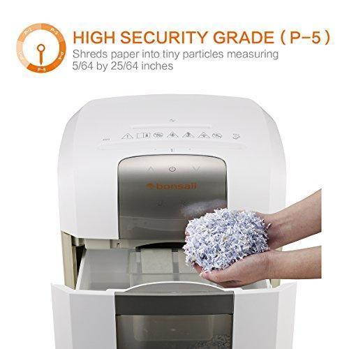 Bonsaii 4S23 8-Sheet Micro-Cut Shredder P-5 Security, Thermal Protection 6 Gallons Wastebasket, 4 Casters with 120 Minutes Running Time