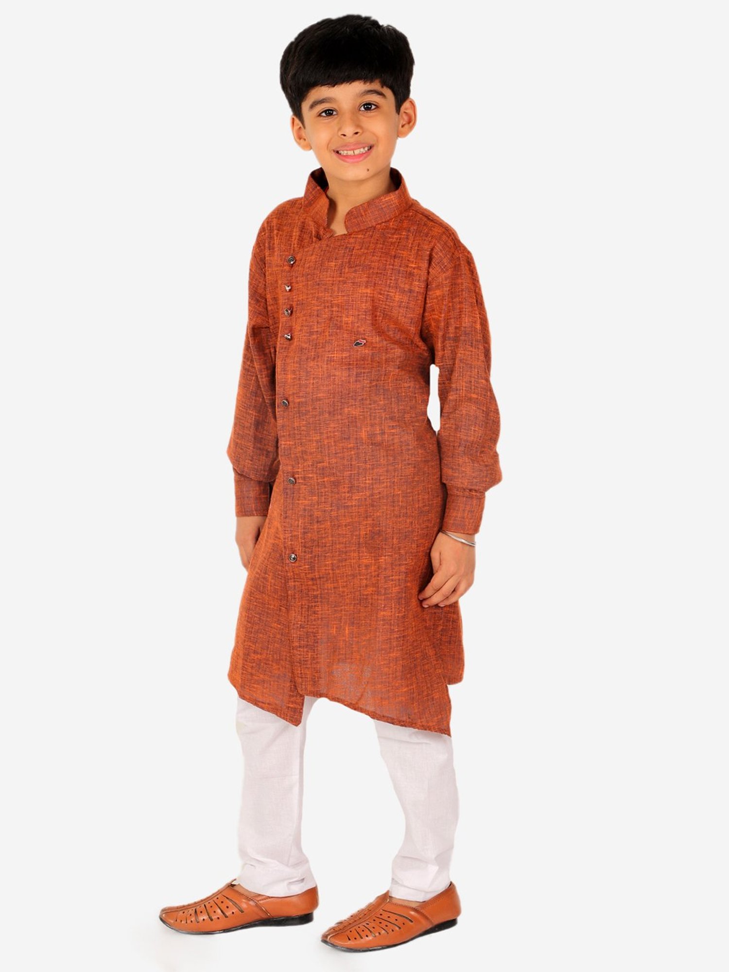 Pro-Ethic Style Developer Kids Brown & White Textured Full Sleeves Kurta with Pyjamas