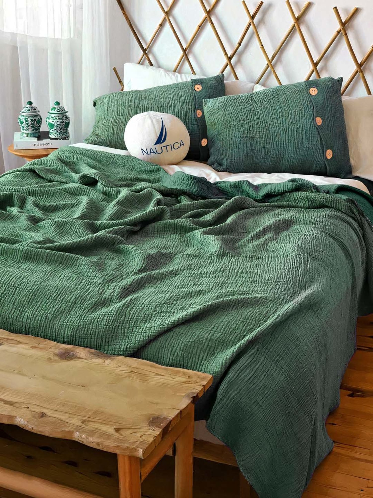 Nautica Ocean Ripples Green 350 TC Cotton King Bedsheet with 2 Pillow Covers