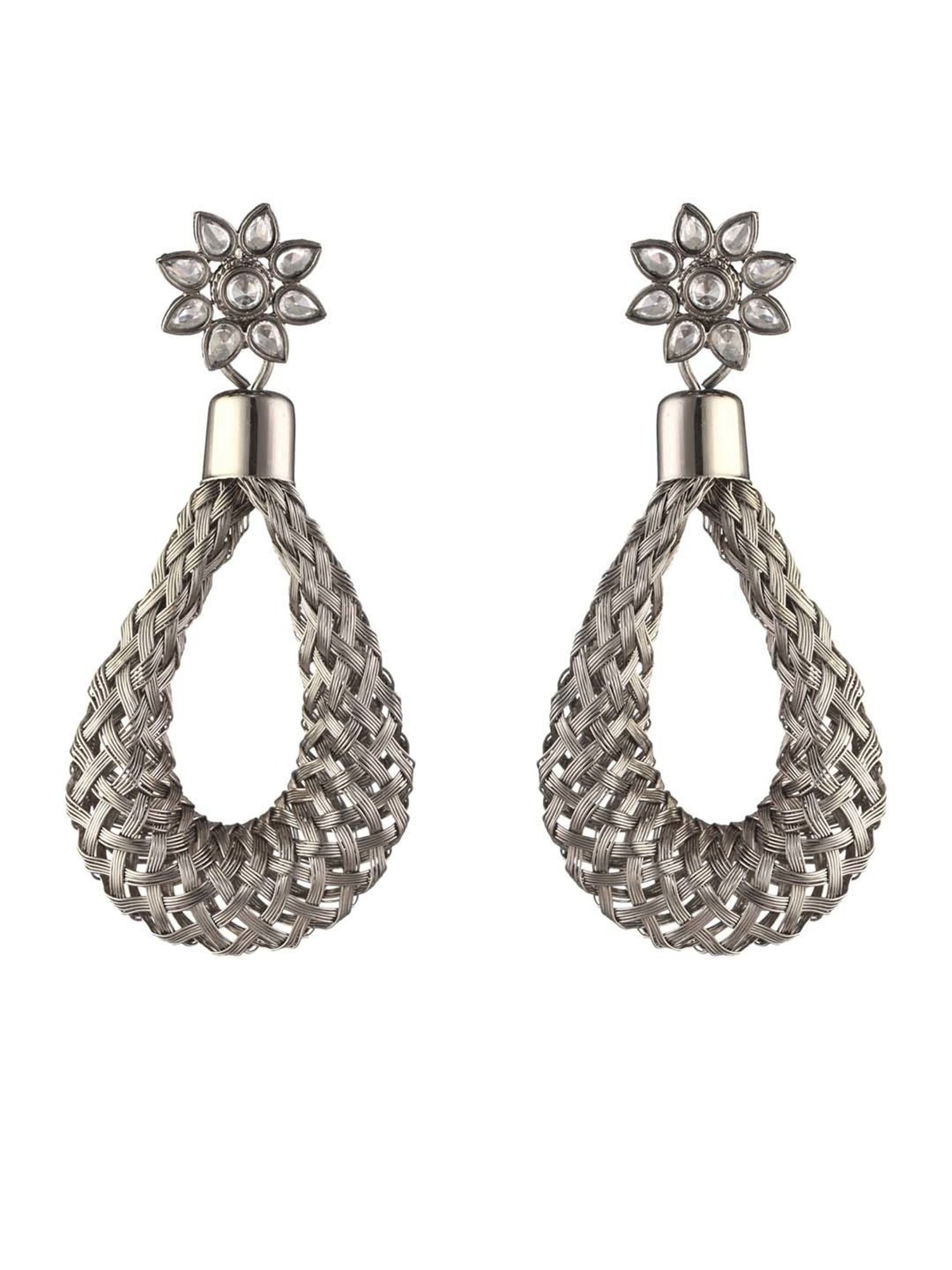 Priyaasi Stylish Floral Drop Earrings Silver Dangler Earrings