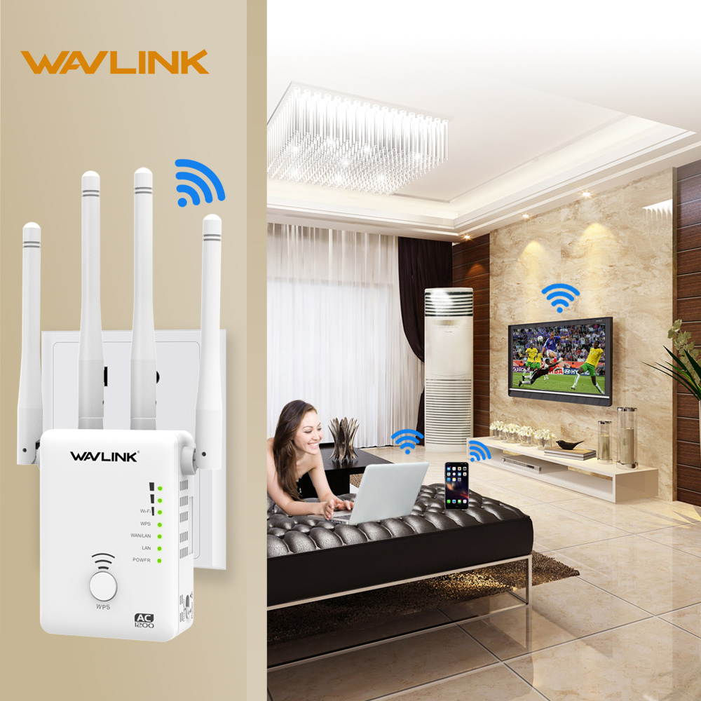 Wavlink 1200Mbps WIFI Range Extender/Access point/Wifi Booster/Wireless Router Signal Amplifier Dual Band (2.4GHz 300Mbps + 5GHz 867Mbps ) with 4 External Antennas, 2 Ethernet Port, WPS, LED Indicator