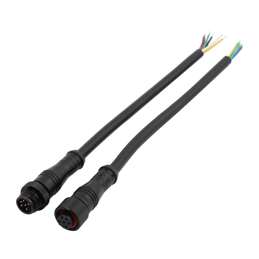 Pair M12-6 Thread 6P Male/Female Bent Head Metal Lock Ring Connector Cable 32cm