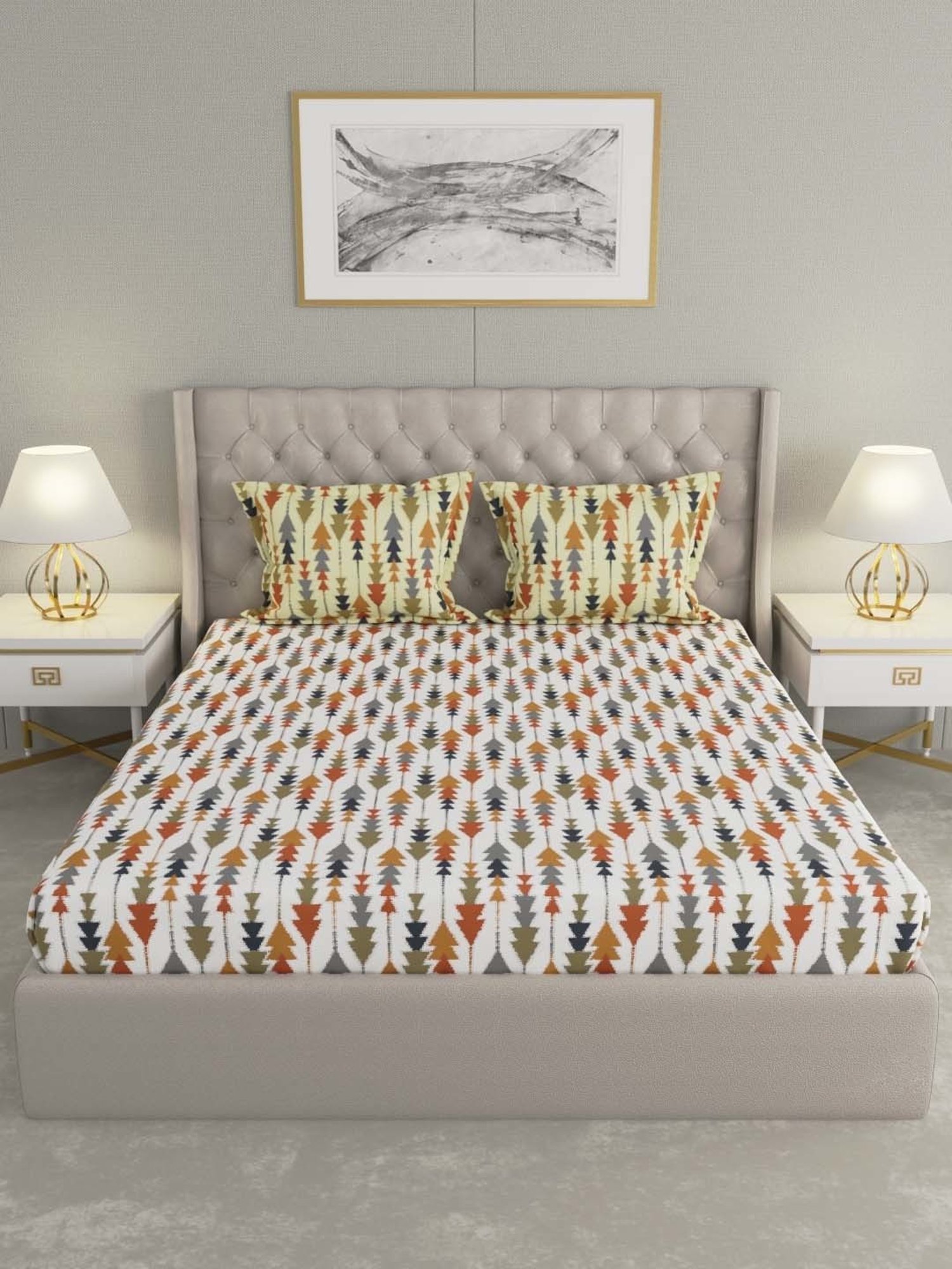 Raymond Home Multicolor Cotton 144 TC King Bedsheet with 2 Pillow Covers