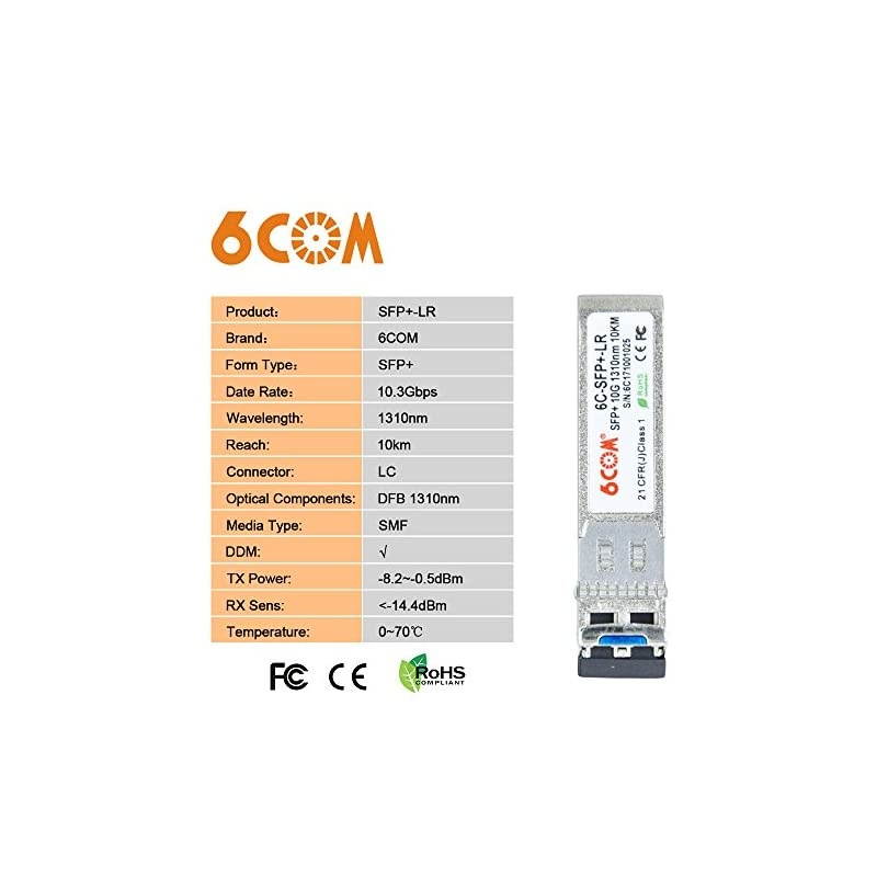 10GBase-LR SFP+ Transceiver, 10G Duplex LC Single-Mode Module for Juniper EX-SFP-10GE-LR/QFX-SFP-10GE-LR and Other Open Switches (DDM, 1310nm, 10km)