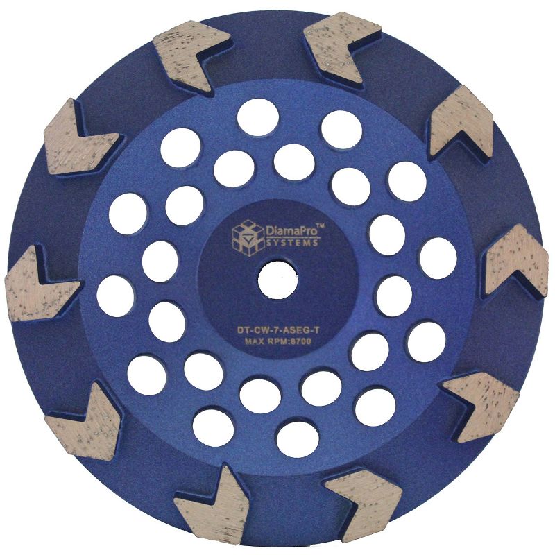 DiamaPro Systems DT-CW-7-ASEG-T Threaded 7 Inch 10 Arrow Segment Concrete Grinding Cup Wheel for Grinding, Preparation, & Removing Glue/Grout/Coating