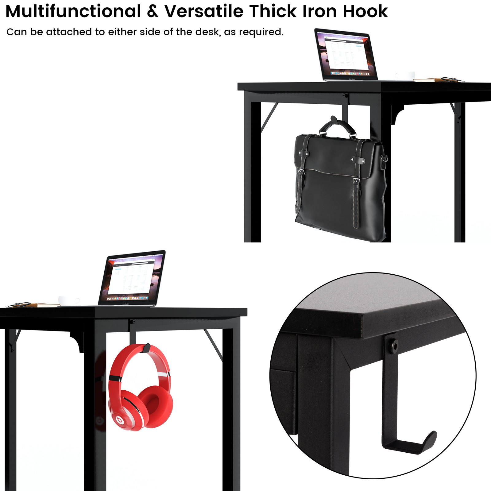 TakeIt 40" Computer Table Home Office Desk Black Study Writing Small Desk Work Office Table PC Laptop Desk with Storage Bag Hook