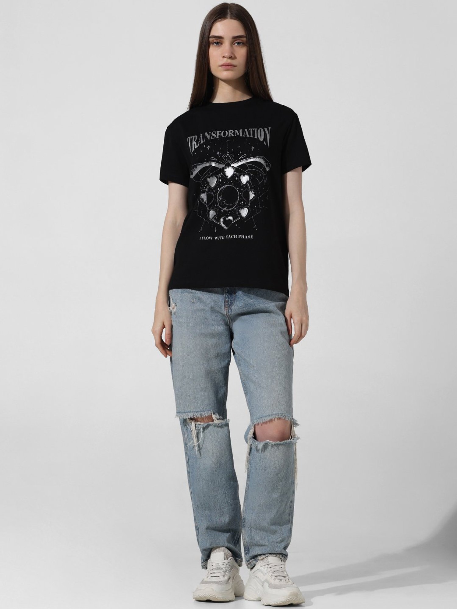 Only Black Cotton Graphic Print T-Shirt