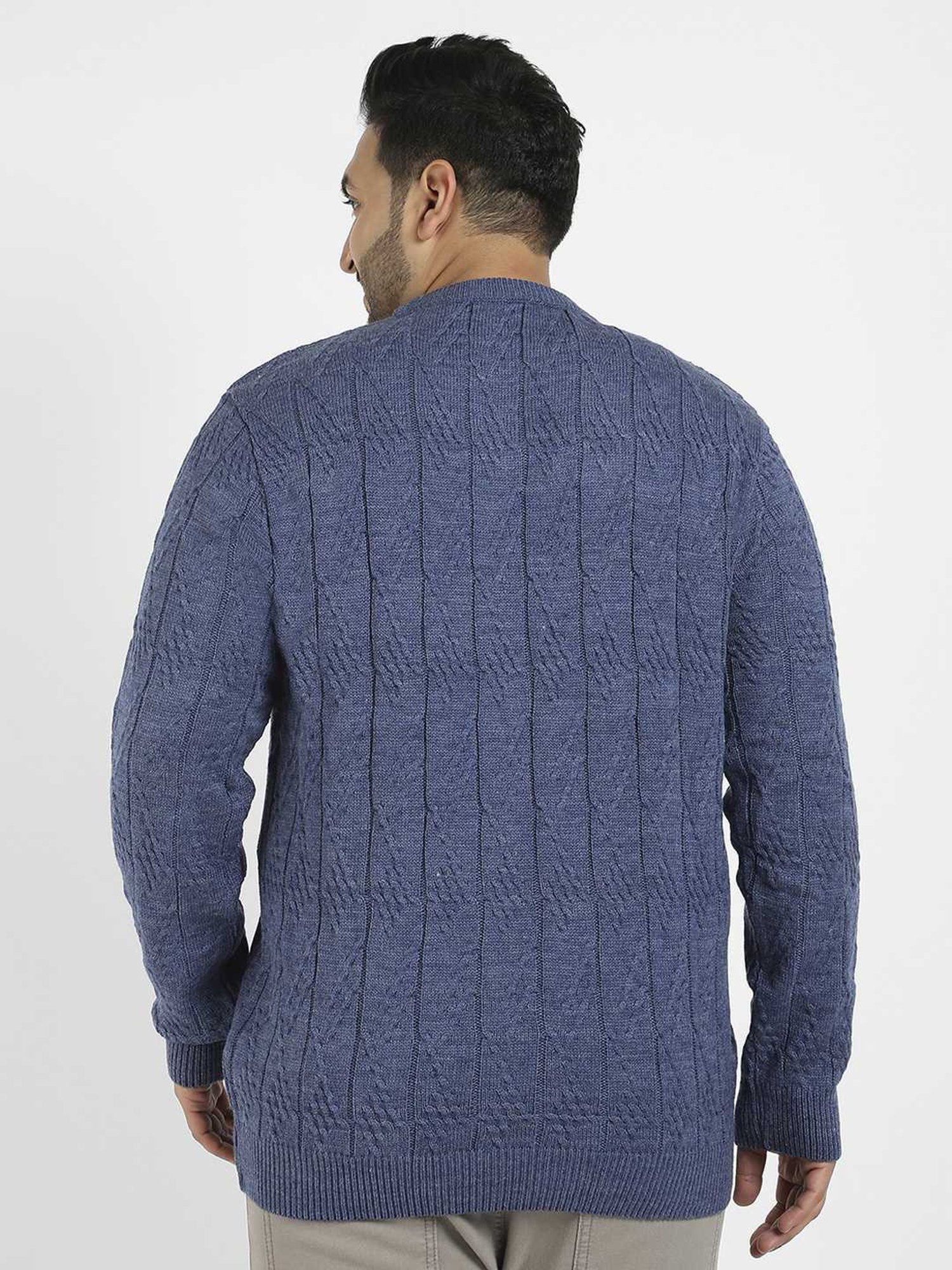 Instafab Plus Blue Regular fit Self Pattern Plus Size Sweater