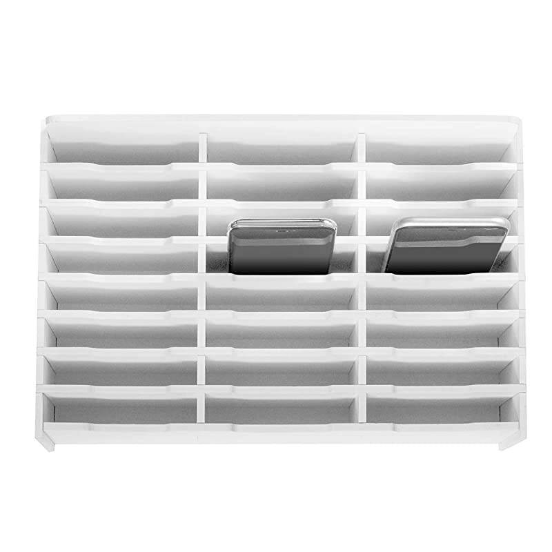 24 Slots Cell Phone Storage Box for Classroom Calculator Holder Class Cell Phone Organizer White