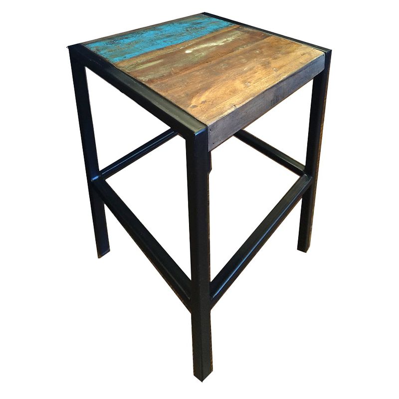 Industrial Reclaimed Wood and Iron Stool - (31H x 14W x 14D) - Natural - Timbergirl