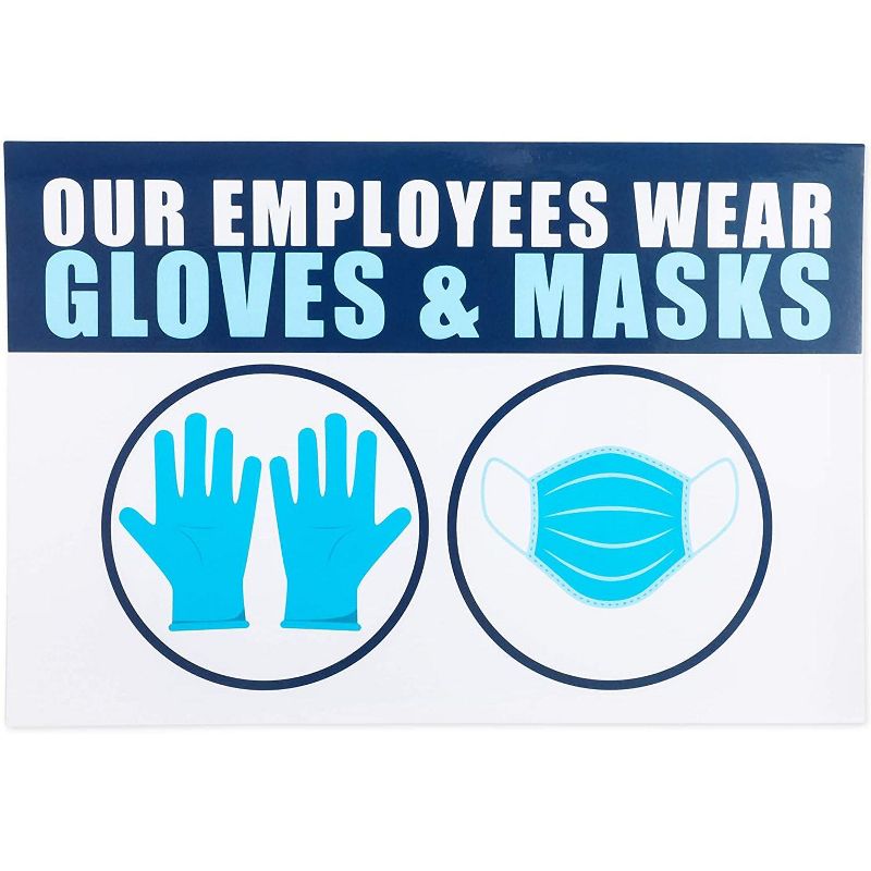 10-Count Safety Signs Sticker Decal of Our Employees Wear Gloves & Masks 4"x6"