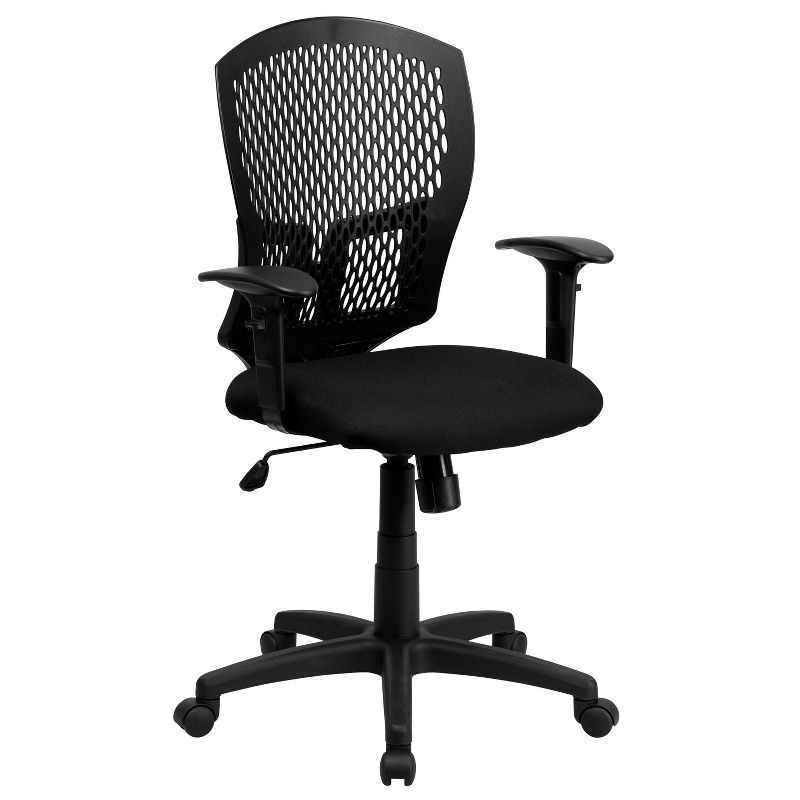 Emma and Oliver Mid-Back Designer Back Swivel Task Office Chair with Fabric Seat & Arms