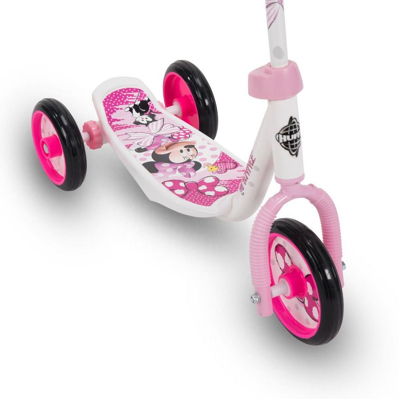 Huffy 28639 Disney Minnie Girls Kid Toddler Preschool 3 Wheel Ride On Kick Scooter Toy with Basket, For Ages 3 and Up, Pink/White