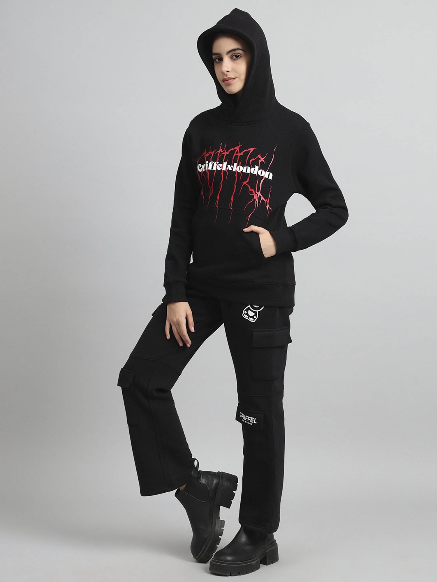 GRIFFEL Black Printed Sweatshirt Track Pants Set