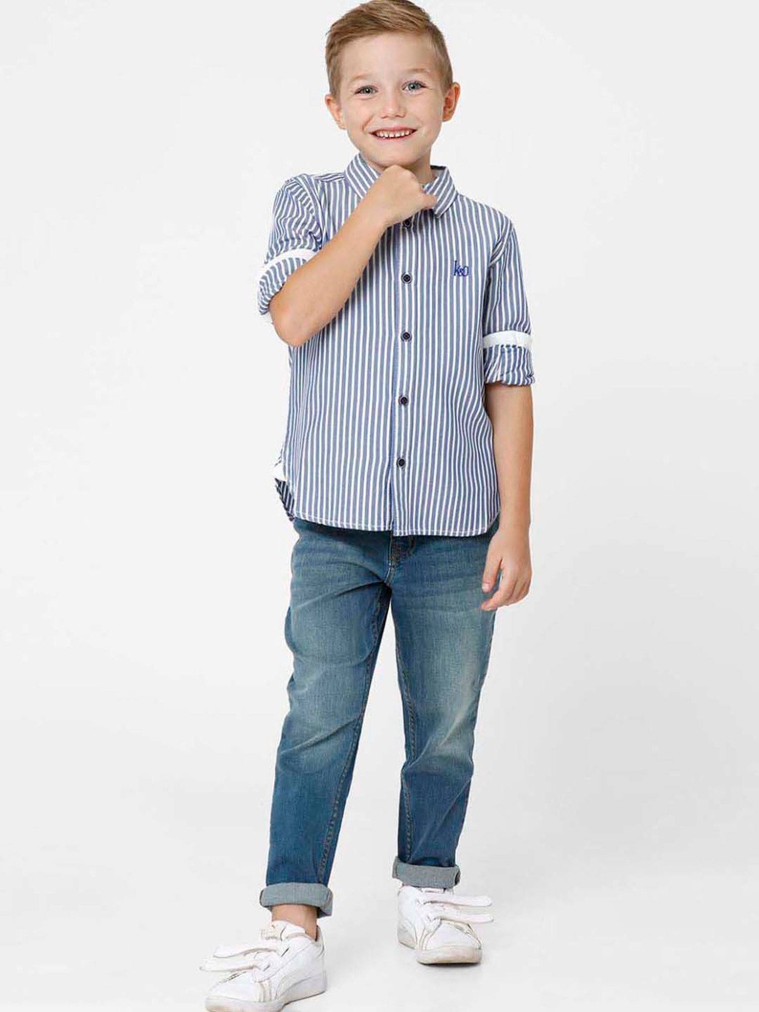 Kate & Oscar Kids Blue Cotton Striped Full Sleeves Shirt